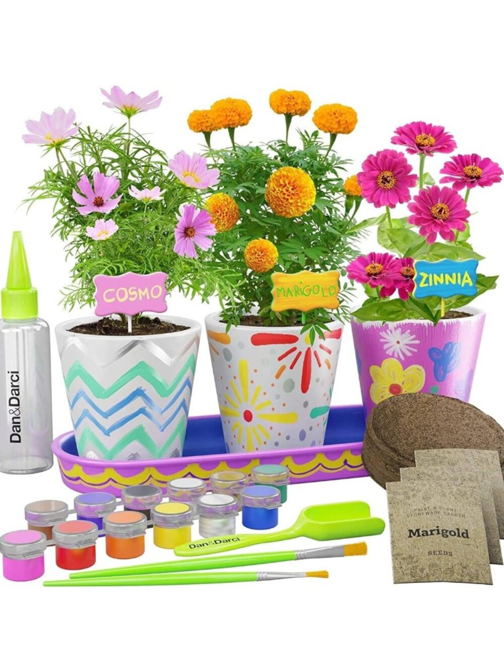 Flower Garden Kit for Kids - Paintable Pots, Seeds & Craft Set | STEM Gift Ages